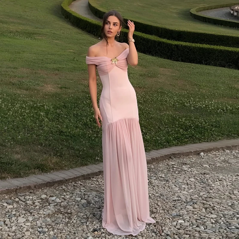 Pink Cheap Wedding Guest Dresses For Summer Long Sleeve Maxi Dress
