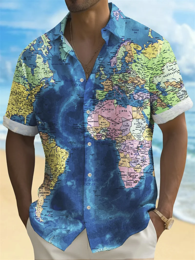 Hawaii men's casual outdoor beach fashion new short sleeve shirt men's tops European size soft and comfortable