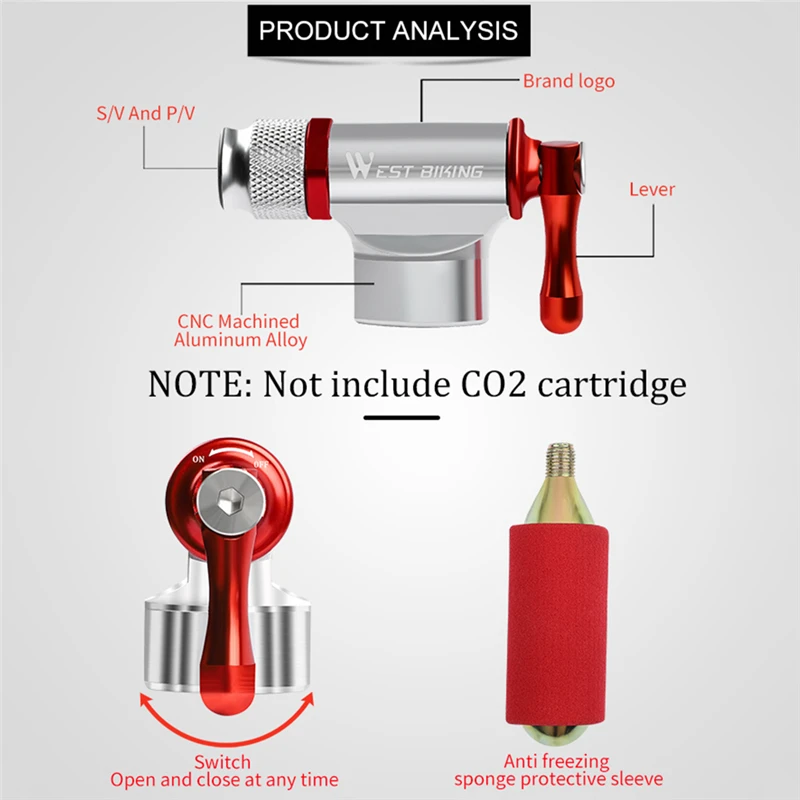 Description Picture 6 of itemWEST BIKING Portable Mini Bicycle Pump Aluminum MTB CO2 Inflator for Basketball Football Cycling Accessories Bike Tire Pumps