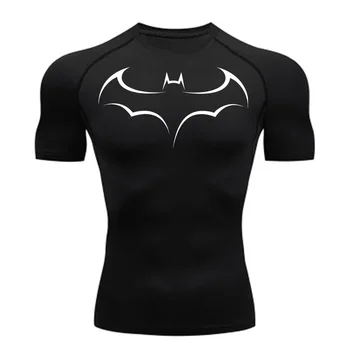 Bat Printed Men's Tight T-Shirt Running Compression  T Shirt Gym Fitness Jogging Short Sleeve Male Casual Shirt Tops 1