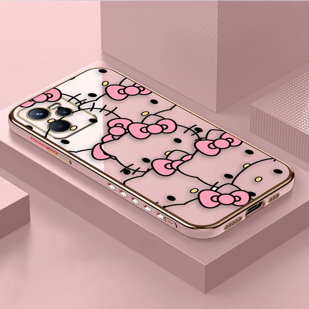 thumbnail image 1 of Pink Art Hello Kitty Cat Cover Smooth E-TPU Phone Case REALME GT 2 NEO3 MASTER 7 8 8I 9 9I 10 11 PRO C30 C33 C35 C53 C55 5G Case, 1 of 5