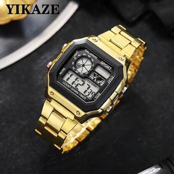 YIKAZE Digital Watch Men's Watch Stainless Steel Strap Countdown Sport Watches Waterproof Led Electronic Wristwatch for Men Gift 1