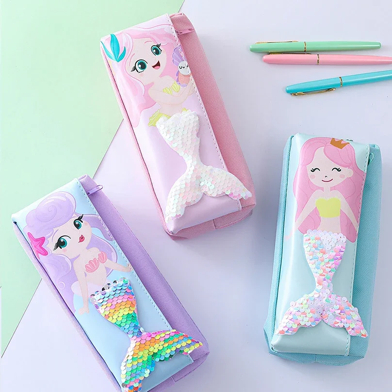 Mermaid Pencil Case Estuche Escolar Pencil case School Supplies Sequins Pencil Pouch Kawaii Stationery Pencil Cases For Girls