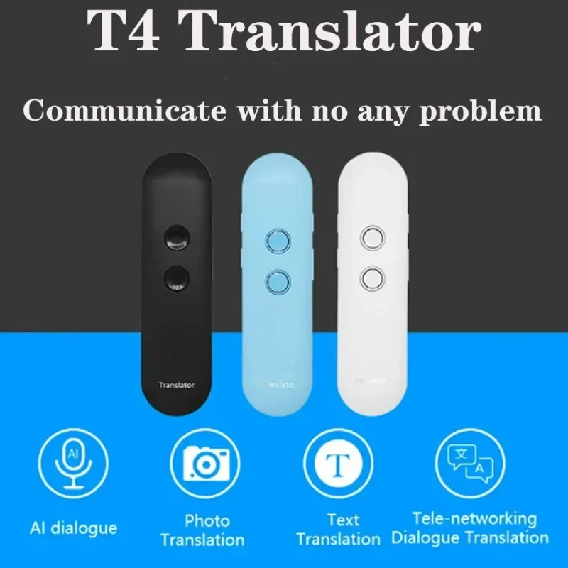 T4 Portable Wireless Smart Translator 40 Languages Two-Way Real Time Instant Voice Translator APP Bluetooth Multi-Language Voice Translator Language Translator