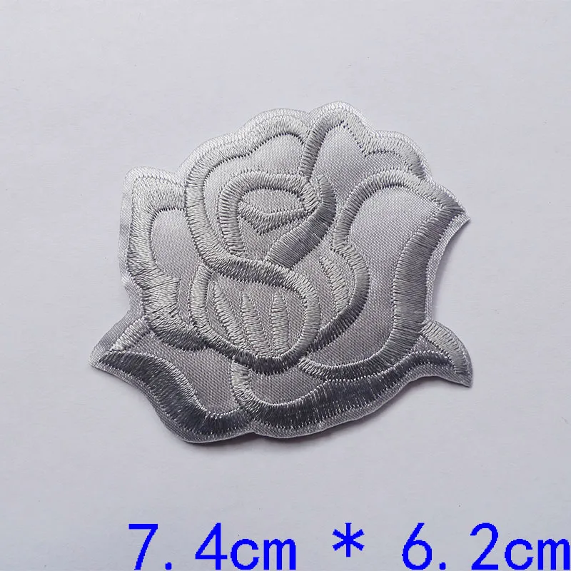 10Pcs Circular Navy Blue Fabric Boy Embroidered Rose Flower