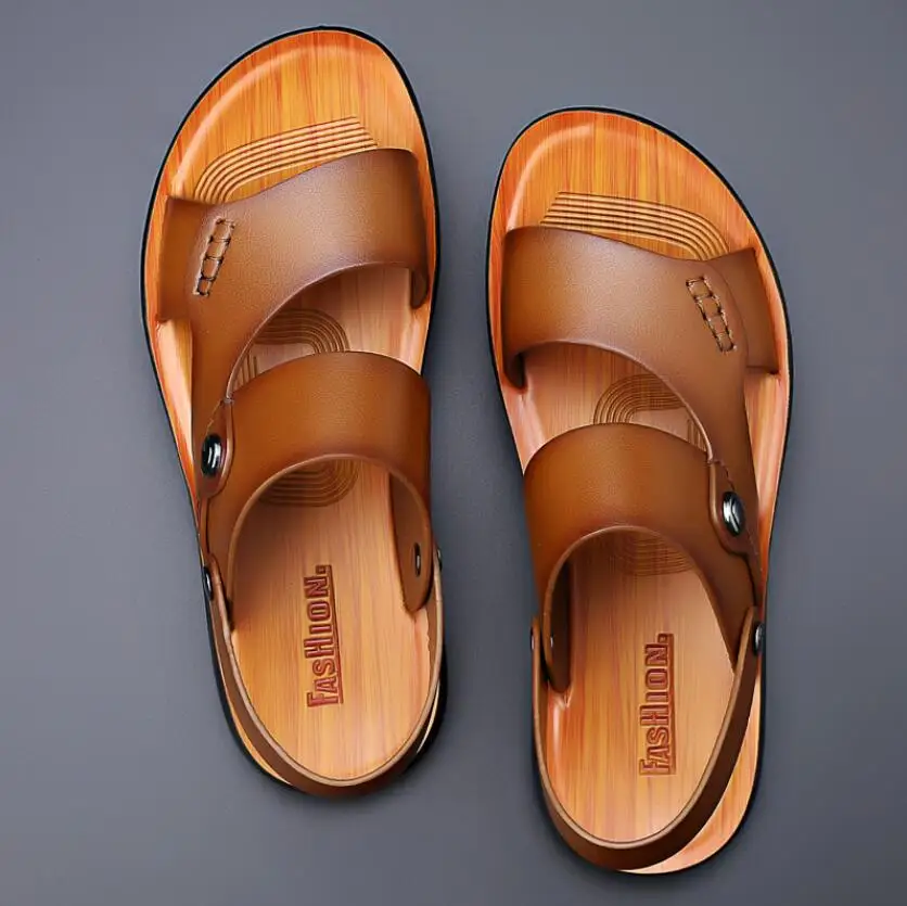 Summer New Shoes for Men Fashion Genuine Leather Sandals Cow Leather Casual Slipper Man Cool Beach Shoes