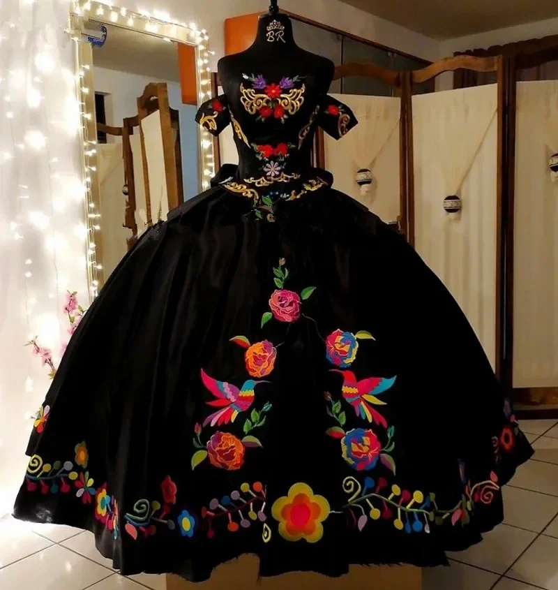 Customized Big Bow Princess Black Charro Quinceanera Dresses with Shawl  Lace-up Vestidos De 15 Aos Sweet 16 XV Prom Gowns - AliExpress 320