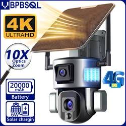 4K 4G Wireless Solar Camera 8MP WiFi Dual Lens 10X Optical Zoom Solar Panel Humanoid Tracking PTZ Security Cam IP66 Waterproof
