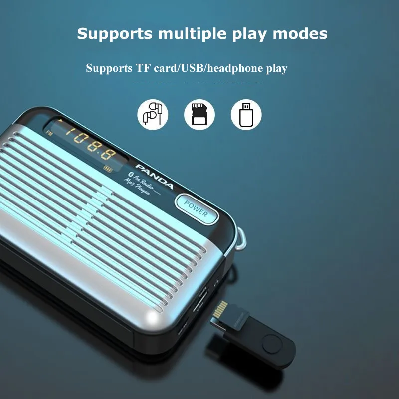 Mini FM Radio Portable Stereo Radio Bluetooth Speaker with LED Display Built-in Battery TF Card USB Music Player Support Headset