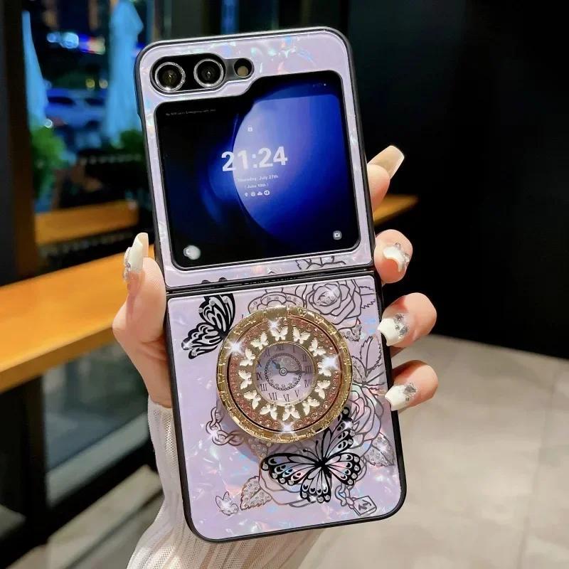 Luxus-Design Schmetterling Glitzer Metallring Hülle für Samsung Galaxy Z Flip 6 5 4 3 Flip6 Flip5 4 3 5G Frau Ring Stand Back Cover_voghion.com
