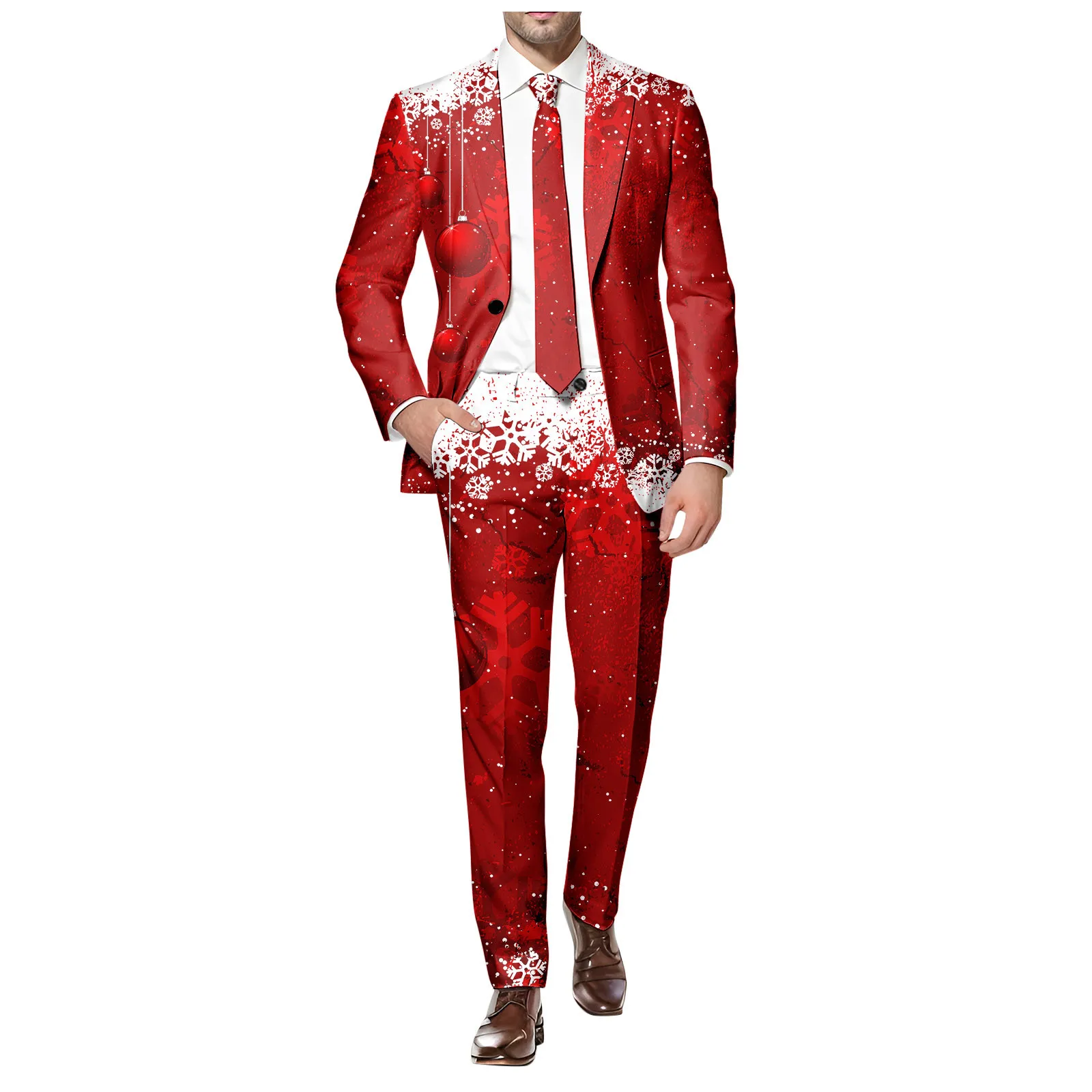 Christmas Snowflake Printed Trendy Suit Men Business Slim Fit Comfortable Suits Fashionable Formal One Button Suit Jacket 3