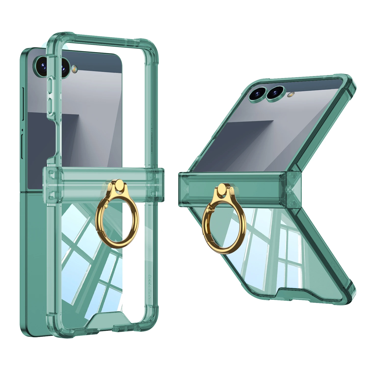 Foldable Colored Transparent Shockproof Hard Case with Ring