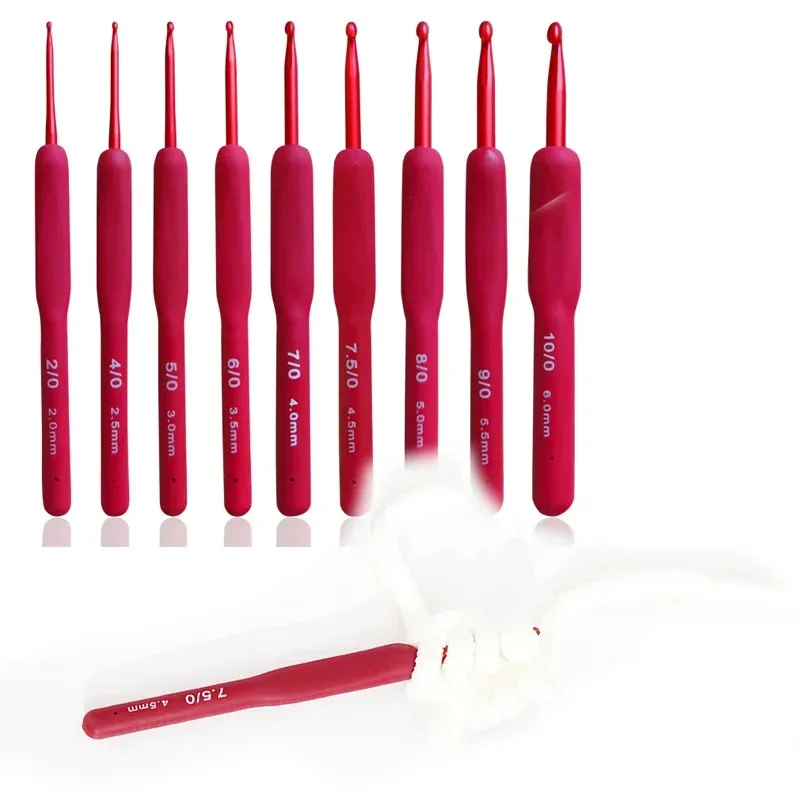Crochet Hook Single-head TPR Silicone Handmade Single Crochet Red Handle Clothing Knit Work DIY