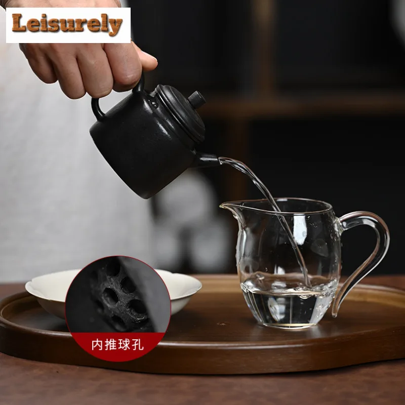 180ml Yixing Purple Clay Teapots Handmade Black De Zhong Pot Raw Ore Dahongpao Mud Tea Brewing Kettle With Strainer Zisha Teaset