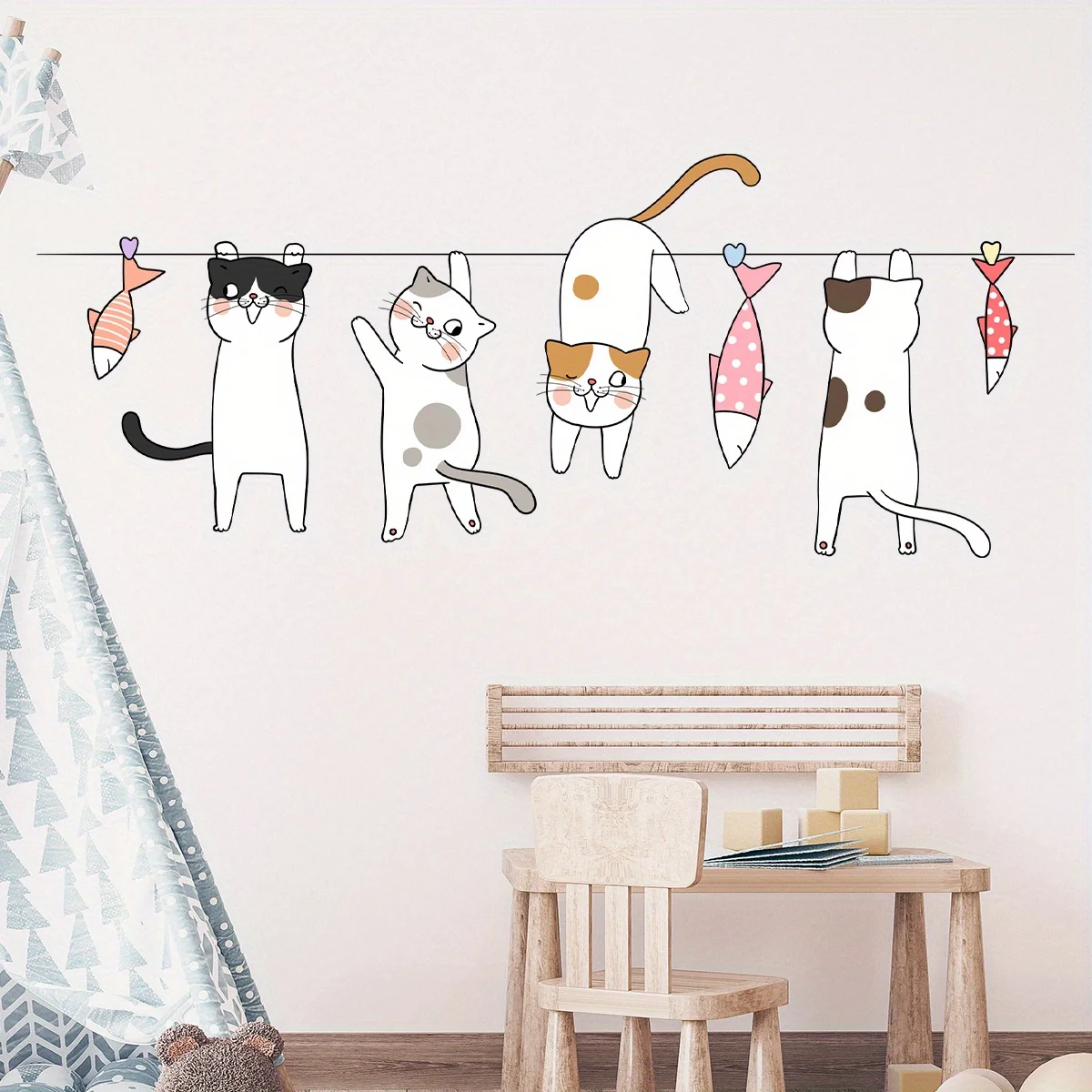 Cartoon Cute Catfish Clothes Hanger Line Animal Wall Stickers Removable for Bedroom Living Room Nursery Decoration Wall Decal wall stickers vinyl decal stickers