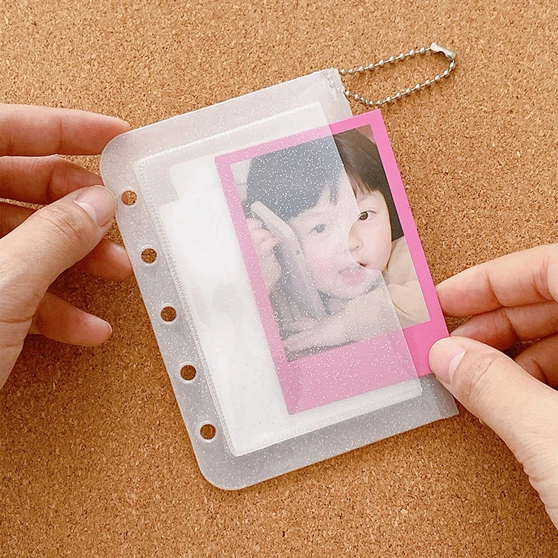 1PC Note Book Inner Bag Card Cover Sleece INS M5 Five Holes Loose Leaf Card Holder Case PVC Transparent Glitter Storage Bag