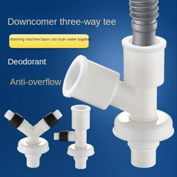 Washing Machine Floor Drain Joint Sewer Anti-Return Dual-Interface Dual-Purpose Cover Drain Pipe Tee Two-In-One Odor Preventer