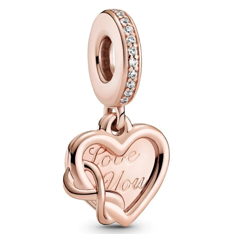 

Original Rose Love You Infinity Heart Dangle Beads Charm Fit Pandora Women 925 Sterling Silver Europe Bracelet Bangle Jewelry