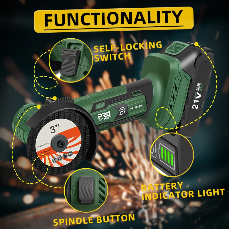 Brushless Angle Grinder 21V Cordless 19500RPM Polishing Grinding Machine 1500mAh Electric Power Tools For Home By PROSTORMER 4