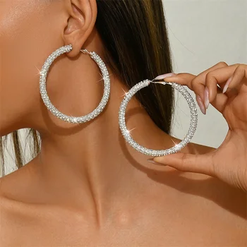 Big Full Crystal Circle Hoop Earrings for Women Party Wedding Accessories Boucle Oreille Femme