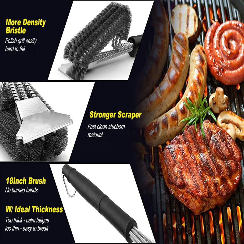 Stainless Steel Barbecue Brush Outdoor Travel BBQ Grill Cleaning Brushes Kitchen Non-stick Brushes Clean Tool For Home Barbecue