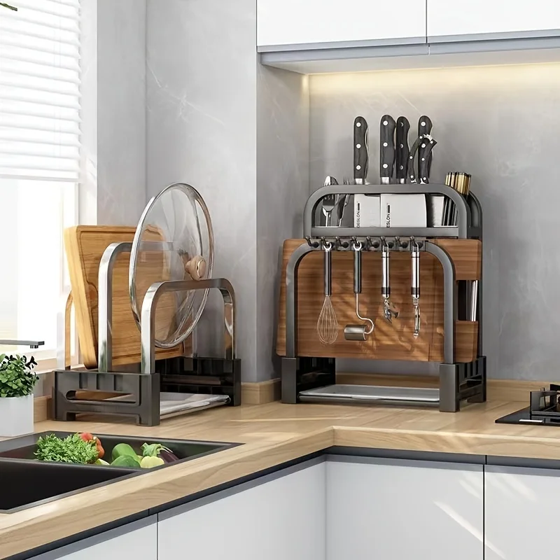 Knife Holder Kitchen Rack Home Countertop Cutting Board Rack Integrated Storage 1pc