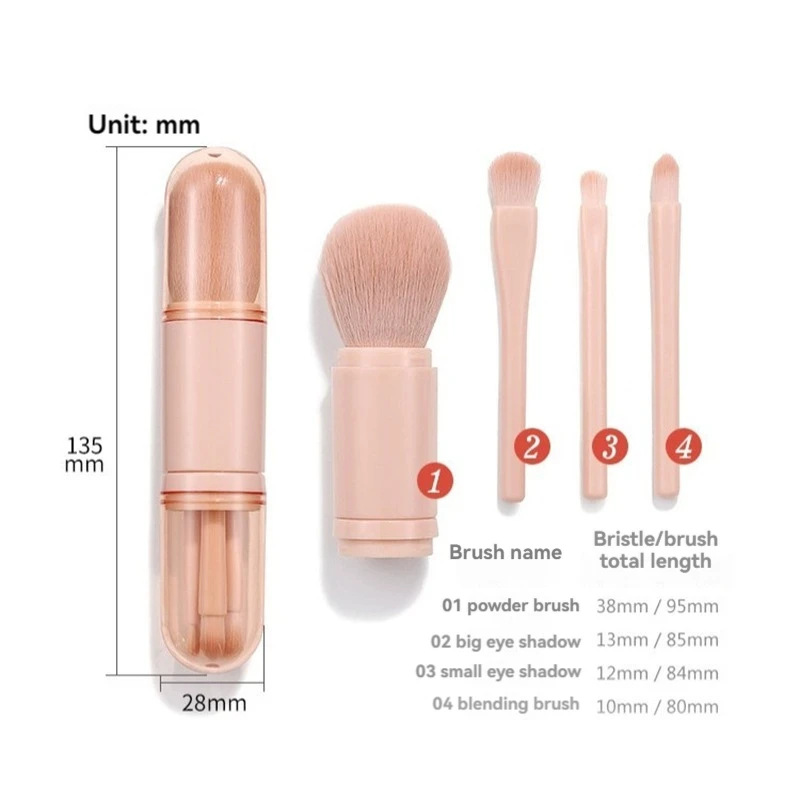 Portable Powder Blusher Brush With Cover 4 in 1 Travel Small Set Makeup Eye Shadow Telescopic Multi-Function Mini Makeup Tool 2