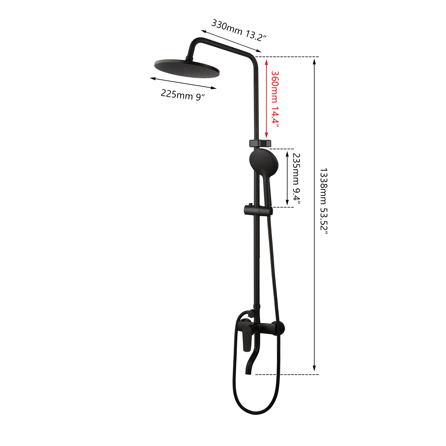 KEMAIDI Matte Black Rainfall Shower Faucet Bathtub Shower Systerm W/hand Sprayer Faucets Exposed Shower Set For Outdoor Bath 6
