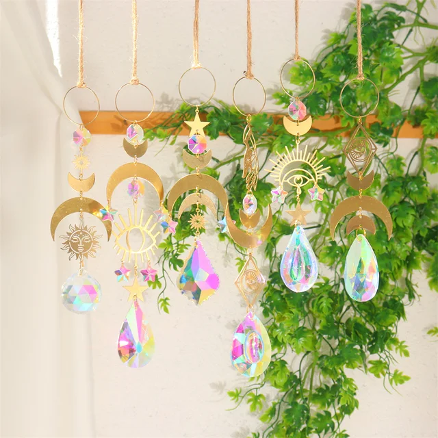 Crystal Wind Chimes Álom Fogó Prizmák Medál Napsütő Szivárványkészítő Ablak Kerti Dekoráció Kültéri Karácsonyi Ajándék - Image 4