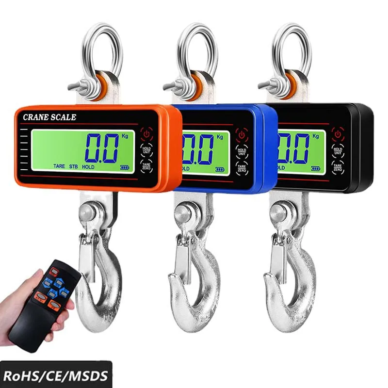 

Digital Hanging Scale 1500kg/1000kg/500kg with 65ft Remote Control Heavy Duty Crane Scale LCD Industrial Hook Weighing Scales