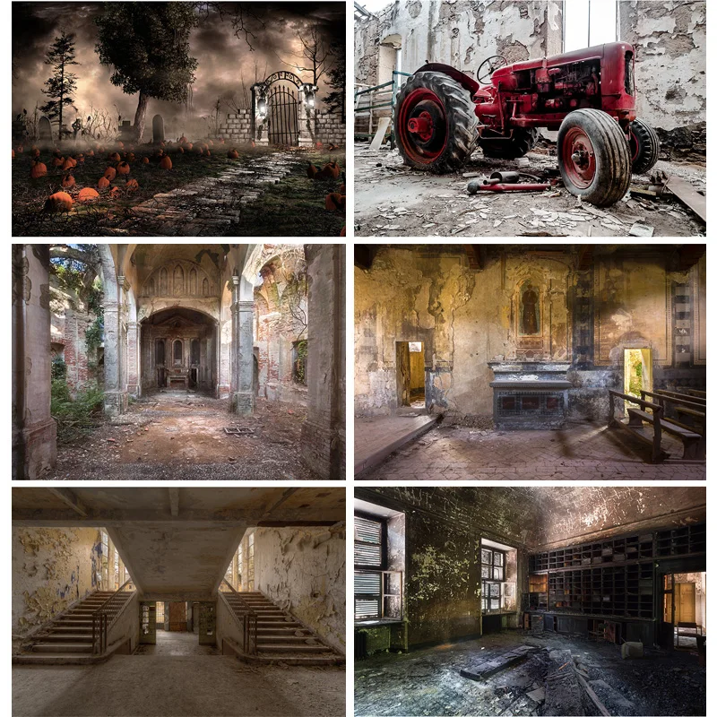 

Abandoned House Photography Backdrop Ceremony Gothic Room Broken Window Curtain Rustic Photo Studio Background 22815 ZZL-02
