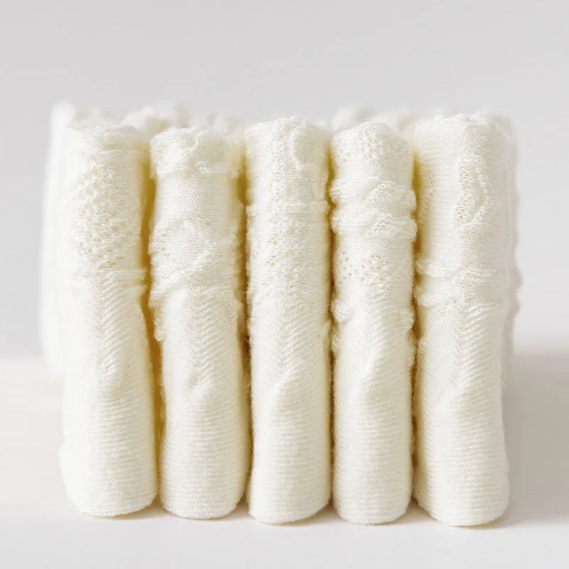 5 Pairs Girls Socks Solid White Cotton Socks A Class Socks Baby Autumn Mid Calf Socks Children Medium Socks Baby Kids Socks 3