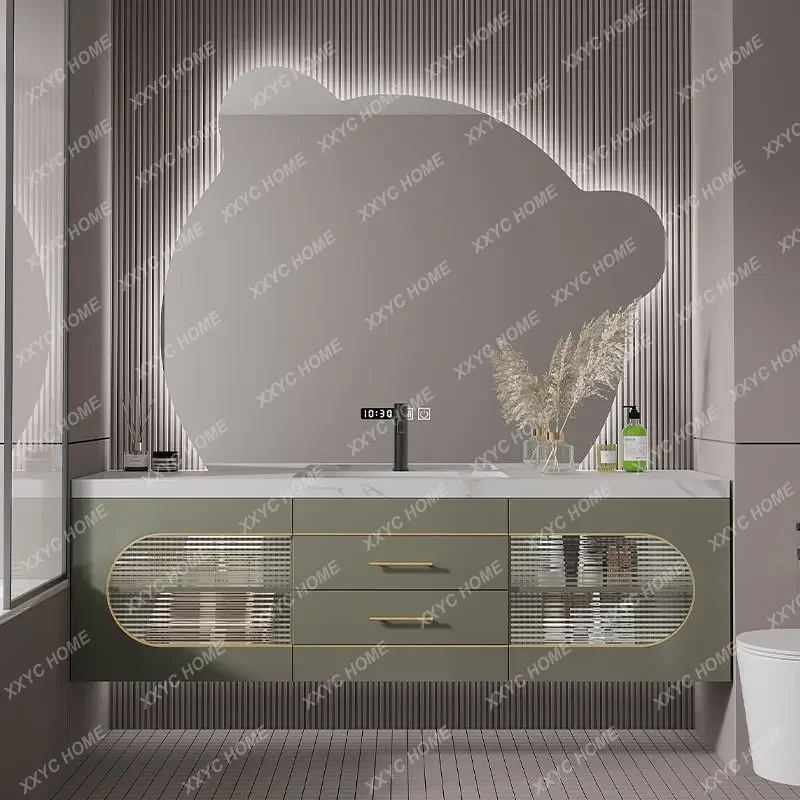 INS Style Modern Light Luxury Simple Smart Mirror Oak Wash Basin Cabinet Combination
