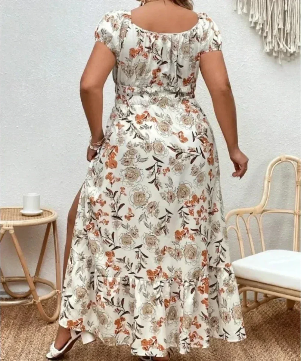 Plus Size 1-5XL Fashion Women’s Suitable for Outdoor Flower Casual Long Party Dress Women Fashion Print Loose Summer Dress Best Sellers In Plus Sized Clothing