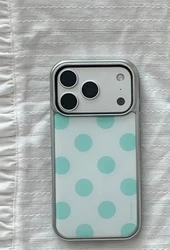 Korean Y2K Mint Green Polka Dot Cute Cartoon Phone Case for iPhone 15 Plus (ONLY CASE)