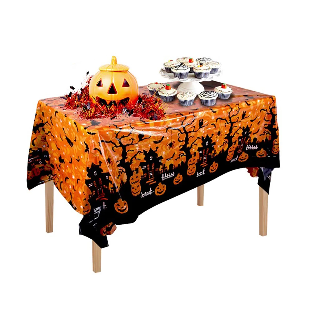Halloween Decoration Tablecloth,Disposable Pumpkin Spider Web Bat Plastic Table Cover,Halloween Party Home Table Decor 2