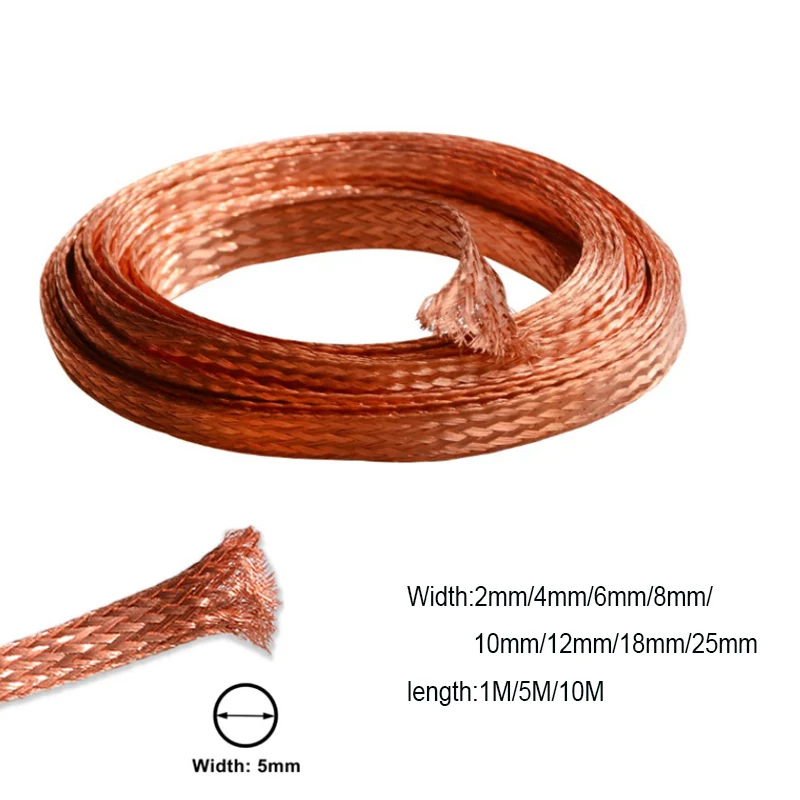 1M5M10MPureCoppersBraidedGroundStripWireExpandableMetal