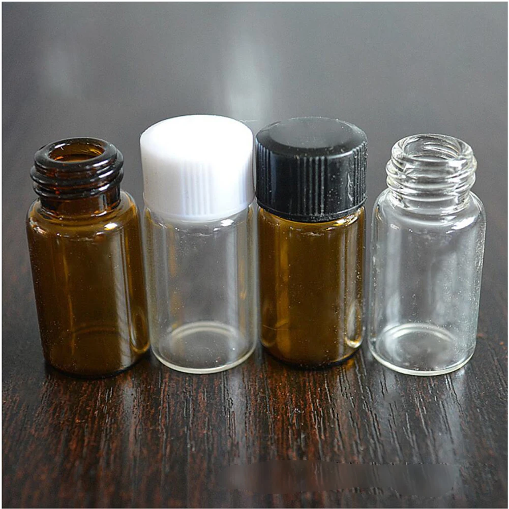 

10pcs 3ml 5ml Transparent Amber Small Glass Vials Bottles Brown Sample Laboratory Reagent Containers with Screw Caps Lids