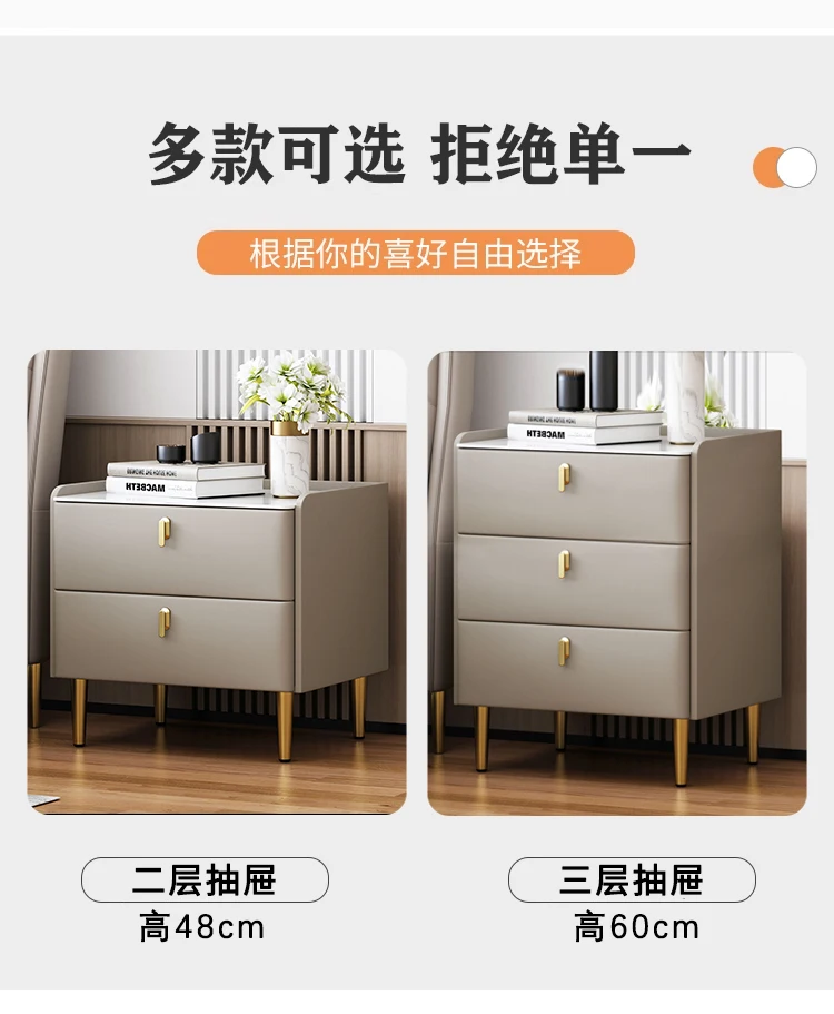 Description Picture 5 of itemSolid wood Italian bedside table Light luxury rock slab locker Modern simple three-pump storage cabinet Bedroom bedside cabinet