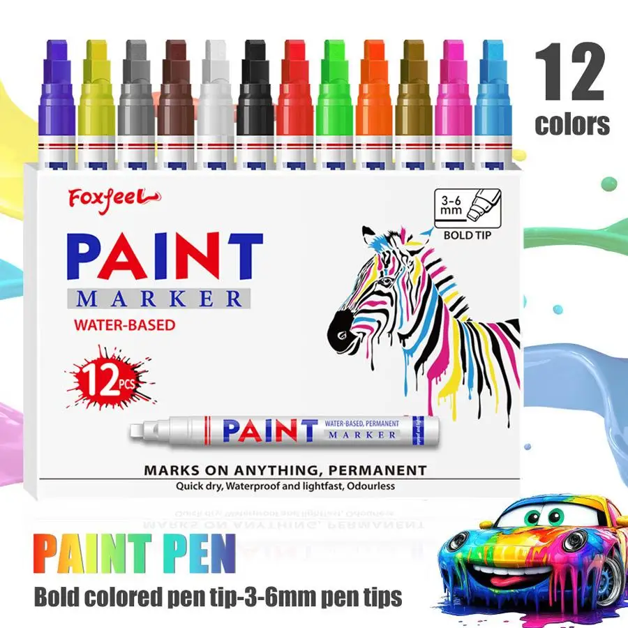 12색 페인팅 펜 방수 영구 그래피티 수리 타이어 마킹 펜 자동차 고무 트레드 마킹 펜 자전거, 자동차 금속 제품에 적합