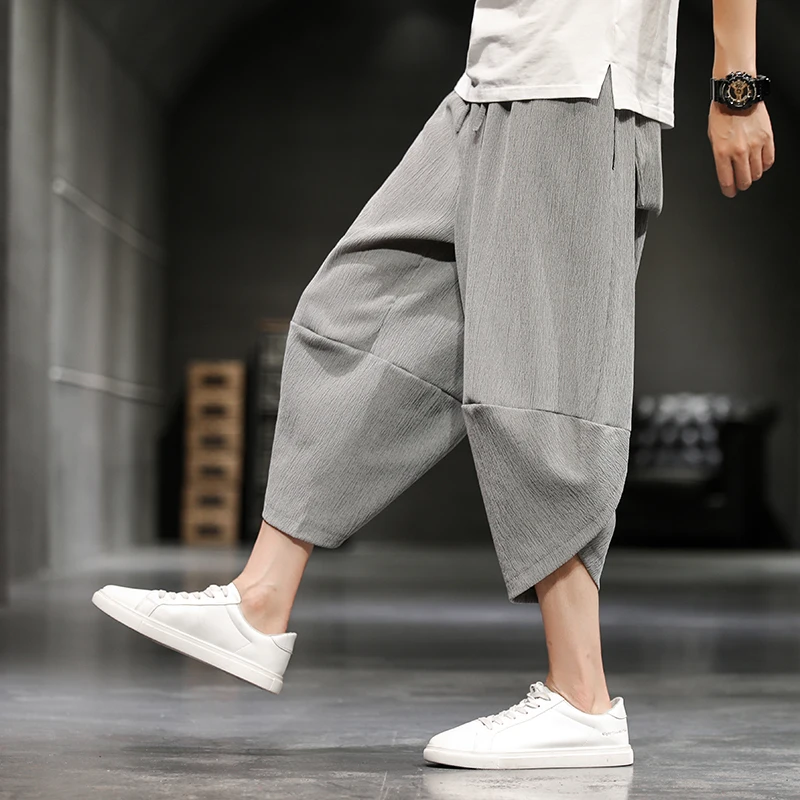 Men Harem Pants Baggy Cotton Harem Pants Men Summer Japanese Men Women Hip Hop Plus Size Wide Leg Pants Bloomers Calf-Length Joggers