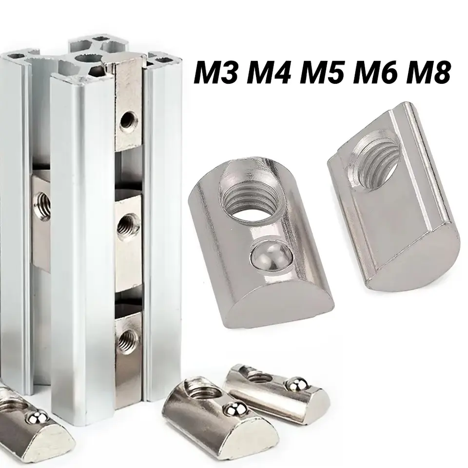 50Pcs/Lot Spring Loaded T-Nut M3 M4 M5 M6 M8 Roll-in T Spring Nut Block for 2020 3030 4040 4545 EU Aluminum Extrusion Profiles image 1