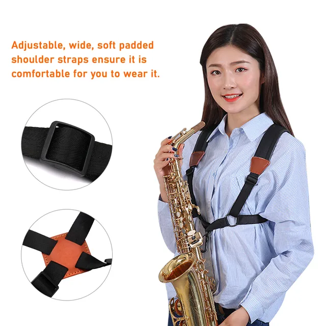Harnais D'épaule Pour Saxophone Alto - Réglable 38-48 Cm, Caoutchouc + PP, Crochet Aluminium, Confortable