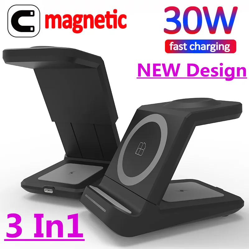 3 in 1 Wireless Charger Magnetic For iPhone 13 12 11 X Airpods iWatch 30W Qi Fast Charging Stand Dock For Xiaomi Huawei Samsung iphone wireless charger Wireless Chargers