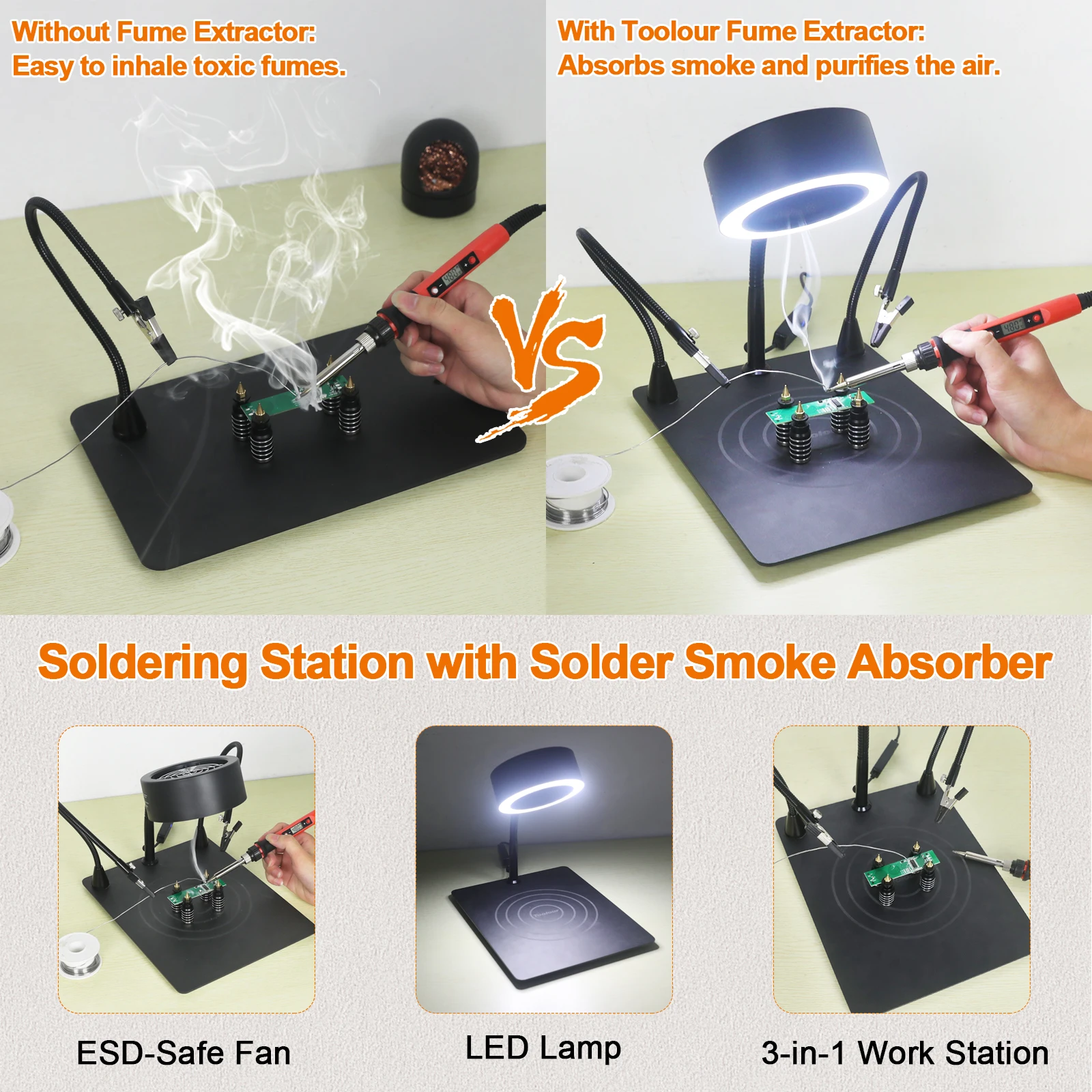 NEWACALOX 12V Welding Smoke Exhaust Fan with 3 Color LED Light Welding Repair Workbench Soldering Helping Hands for Soldering 4