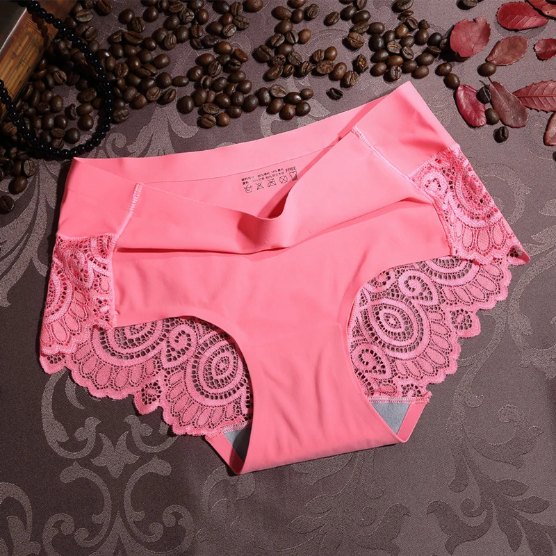 Sexy Lace Seamless Underwear Women'S Panties Soft Comfortable Hollow Splicing Ice Silk Breathable Ladies Briefs Girls Lingerie