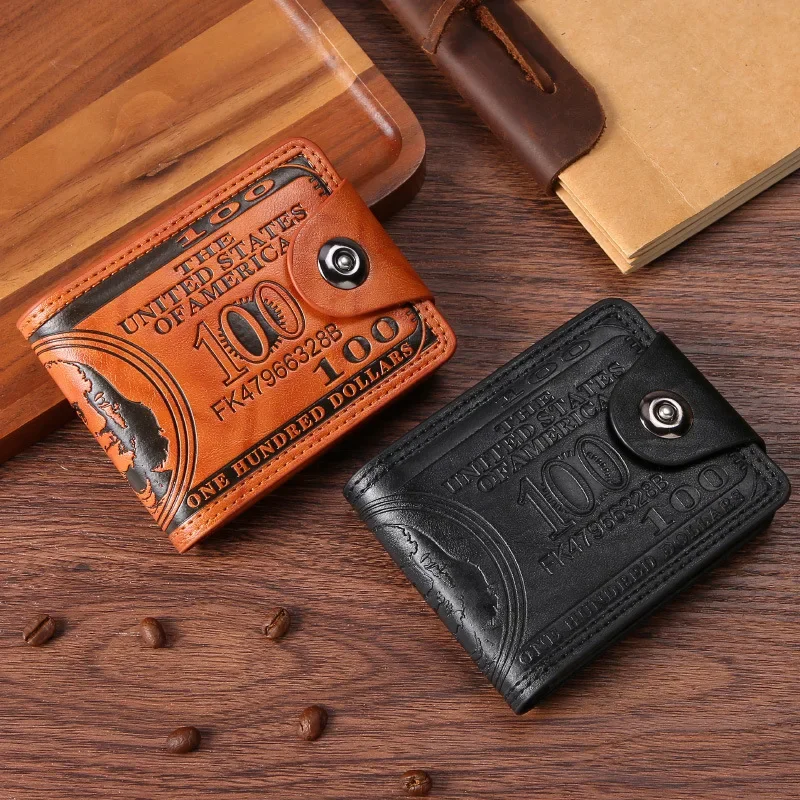 Men's Wallets with 100 US Dollar Pattern Wallet Male Leather Wallet Photo Card Holder Fashion Large Capacity Wallet Purse Bag - 2