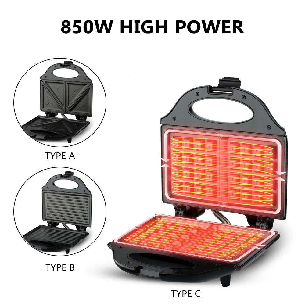 Electric Sandwich Maker 3 Type Non-Stick Iron Pan Waffle Maker Cooking Breakfast Machine Toaster Baking Snacks Household Machine 3