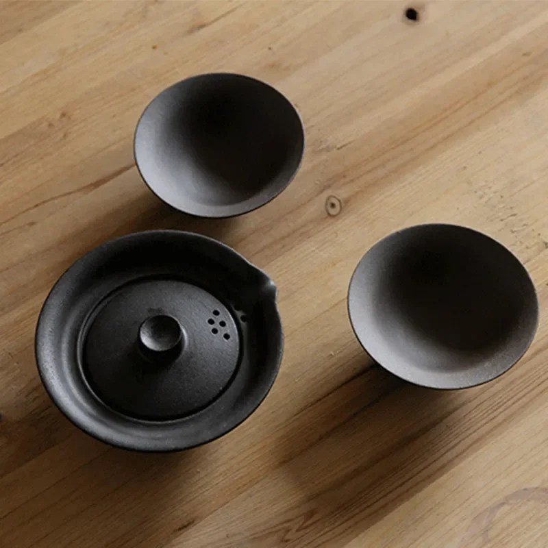 Ceramic Tea Cup Set Portable Japanese Travel Teaware Kung Fu Tea Cup 1 Pot 2 Cups Home Office Travel Vintage Drinkware