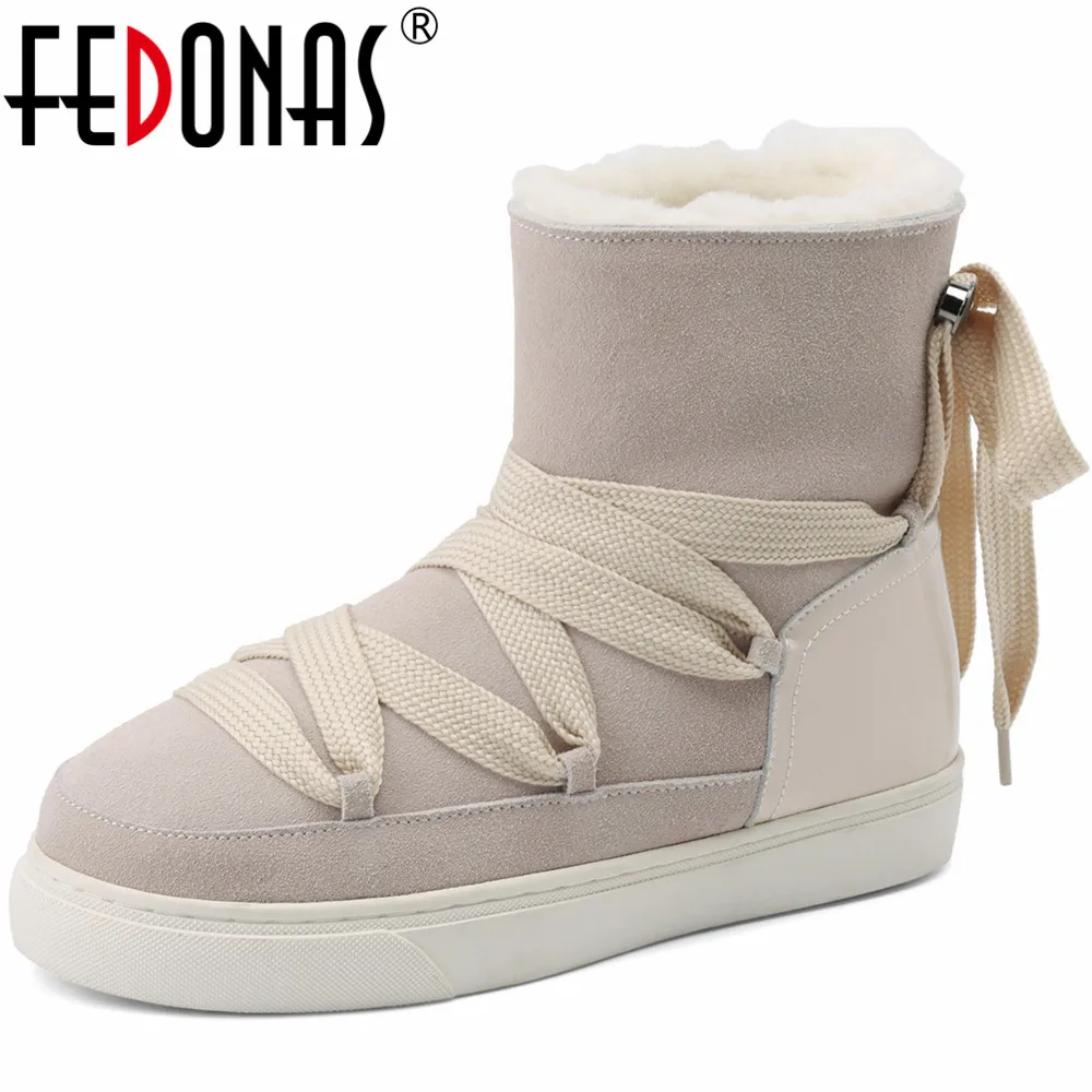 

FEDONAS Sweet Wool Women Ankle Boots Fashion Platforms 2023 Winter Warm Snow Boots Casual Cow Suede Leather Shoes Woman Newest